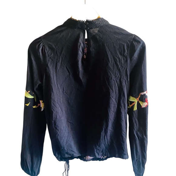 Anthropologie Tiny Floral Embroidered Black Top - Picture 8 of 11
